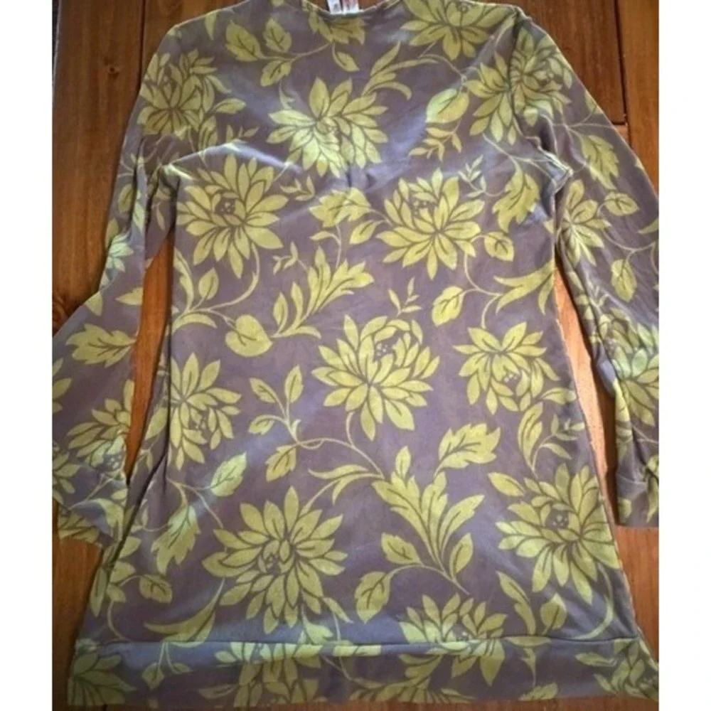 Sweet Pea by Stacy Frati Purple Lime Green Floral Mesh Bell Sleeve Top Large
